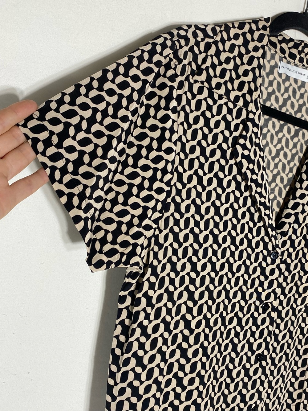 Faithfull the Brand Black & Beige Geometric Short Sleeve Button Down - Picture 11 of 15